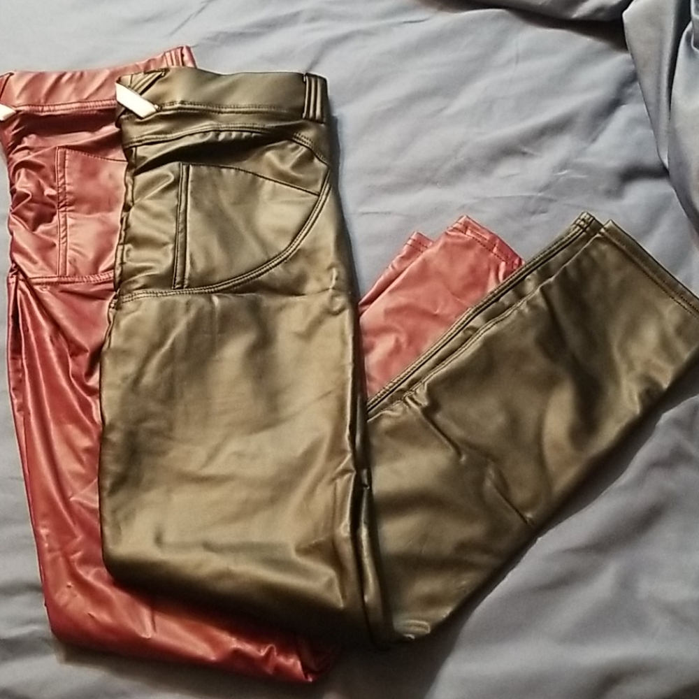 NWOT Burgundy & Black faux leather pants/leggings